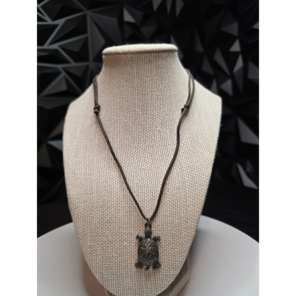 Jewelry - Pewter Sea Turtle Pendant Necklace Adjustable Brown Cord USA Made Beach Jewelry
